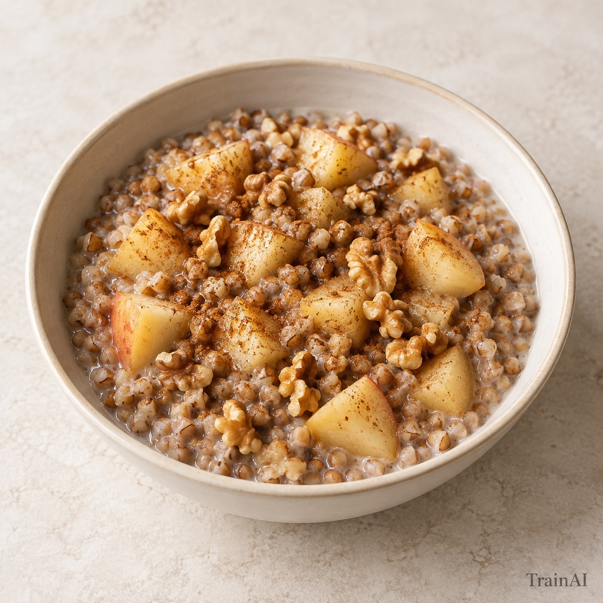 Apple Buckwheat Breakfast Porridge, prepared and served