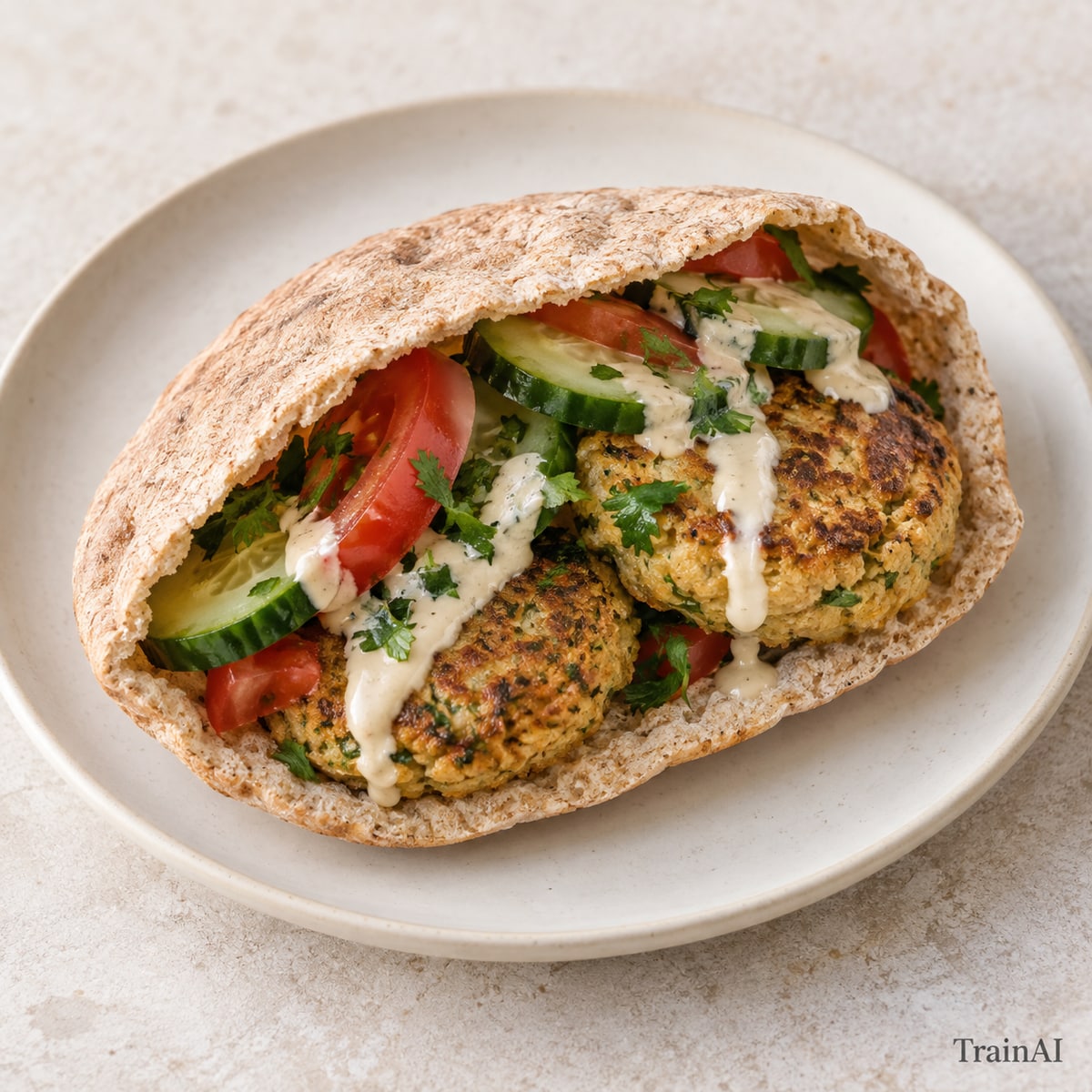 Baked Chickpea Patties in Whole-Wheat Pita, prepared and served