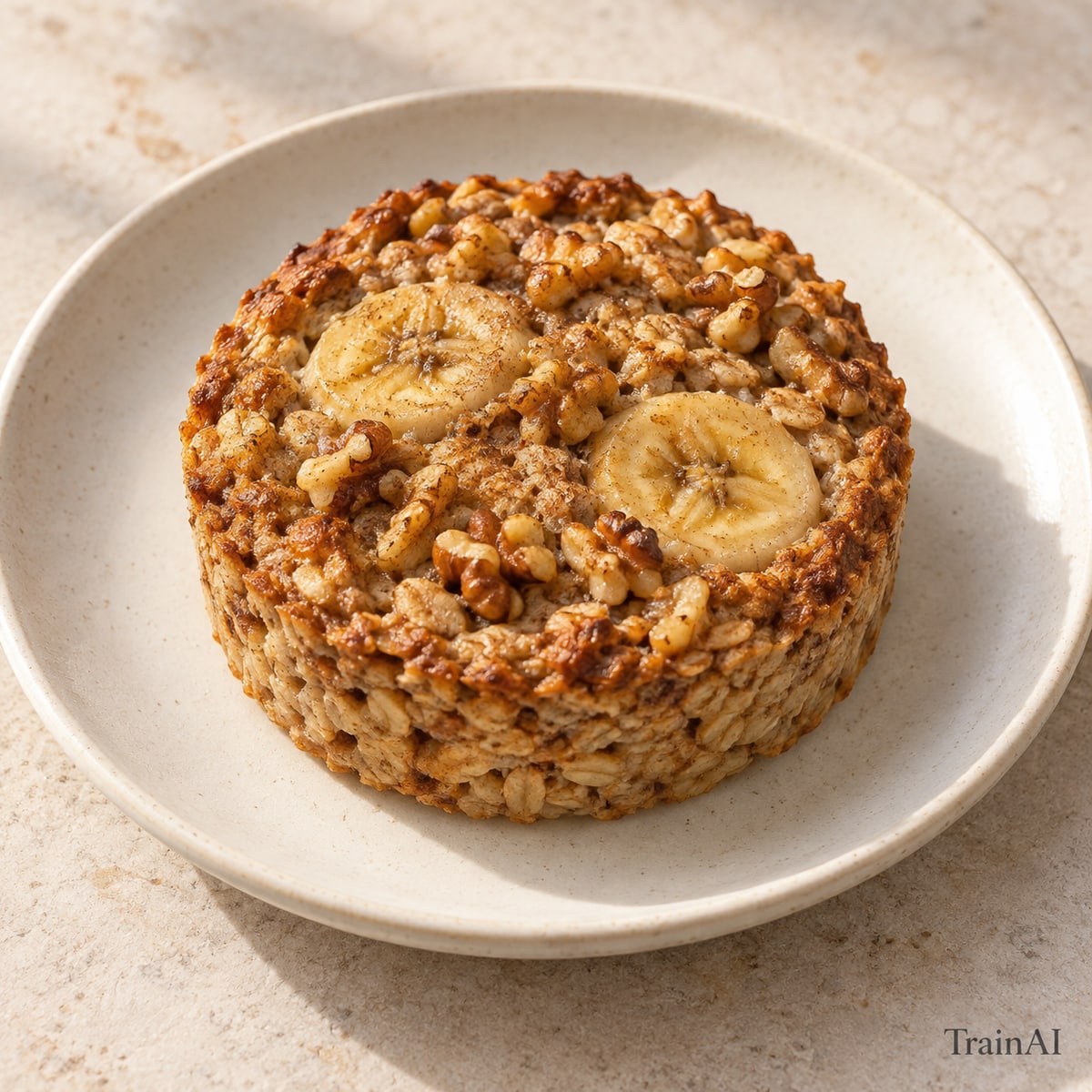 Banana Walnut Baked Oats, prepared and served