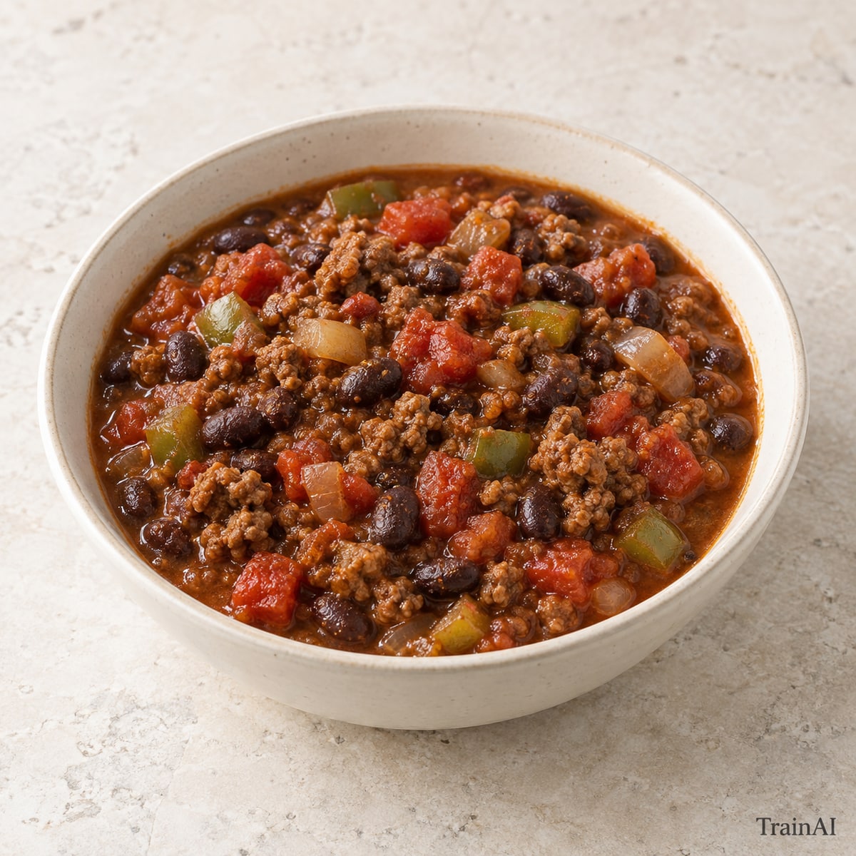 Beef and Black Bean Chili, prepared and served
