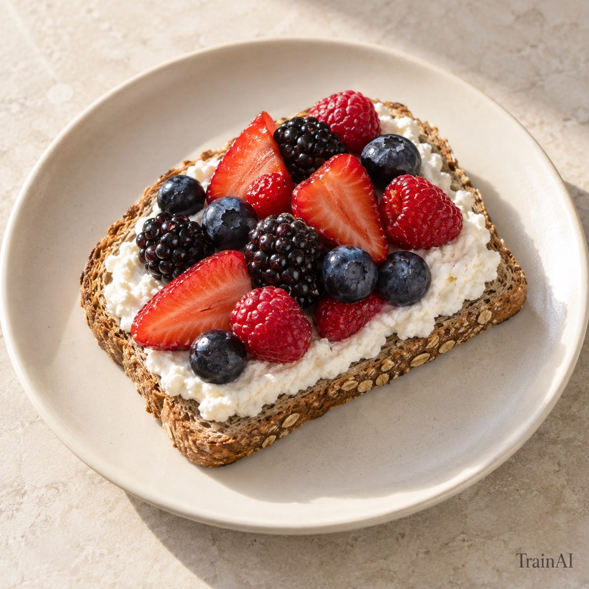Berry Ricotta Crispbread Toast, prepared and served