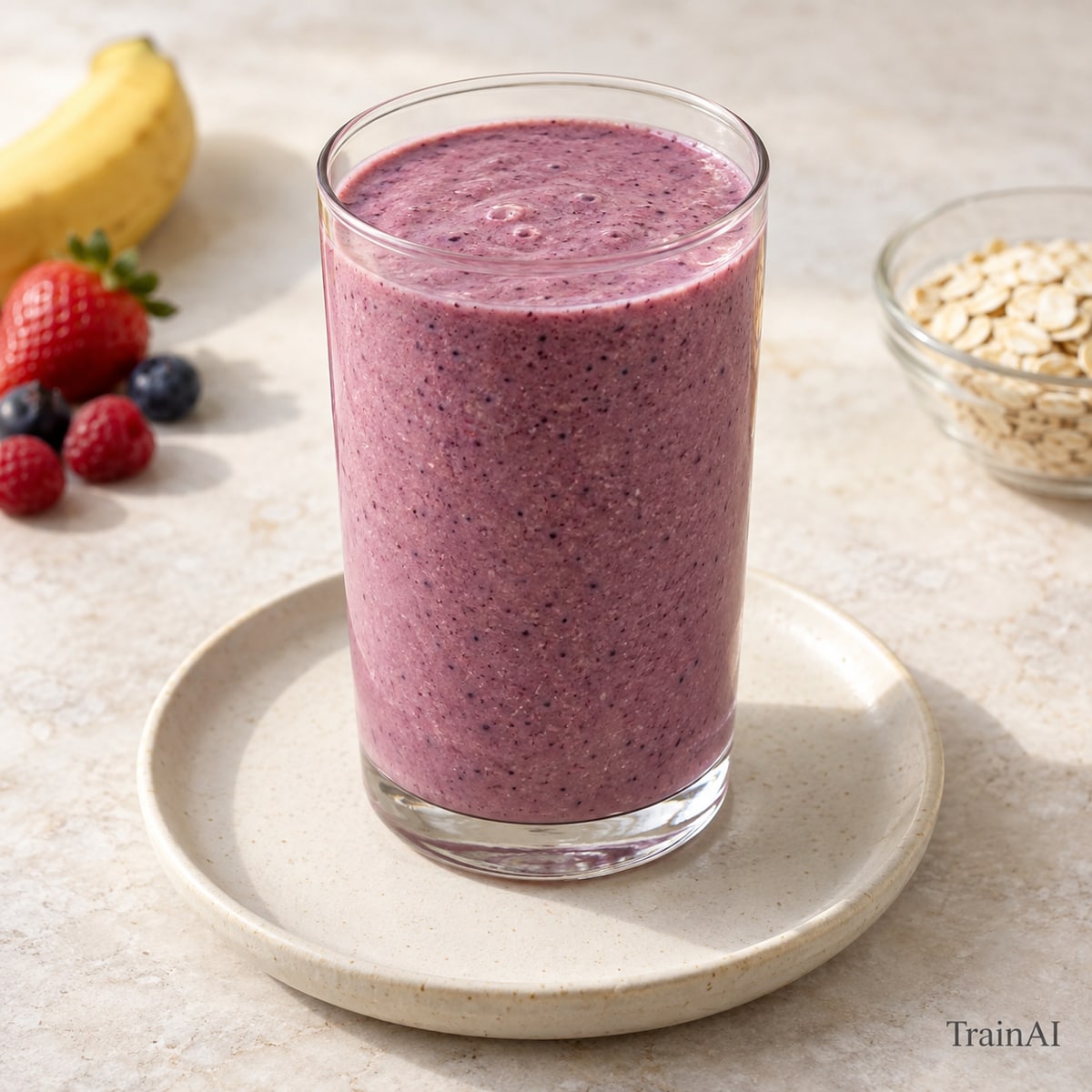 Berry Tofu Breakfast Smoothie, prepared and served