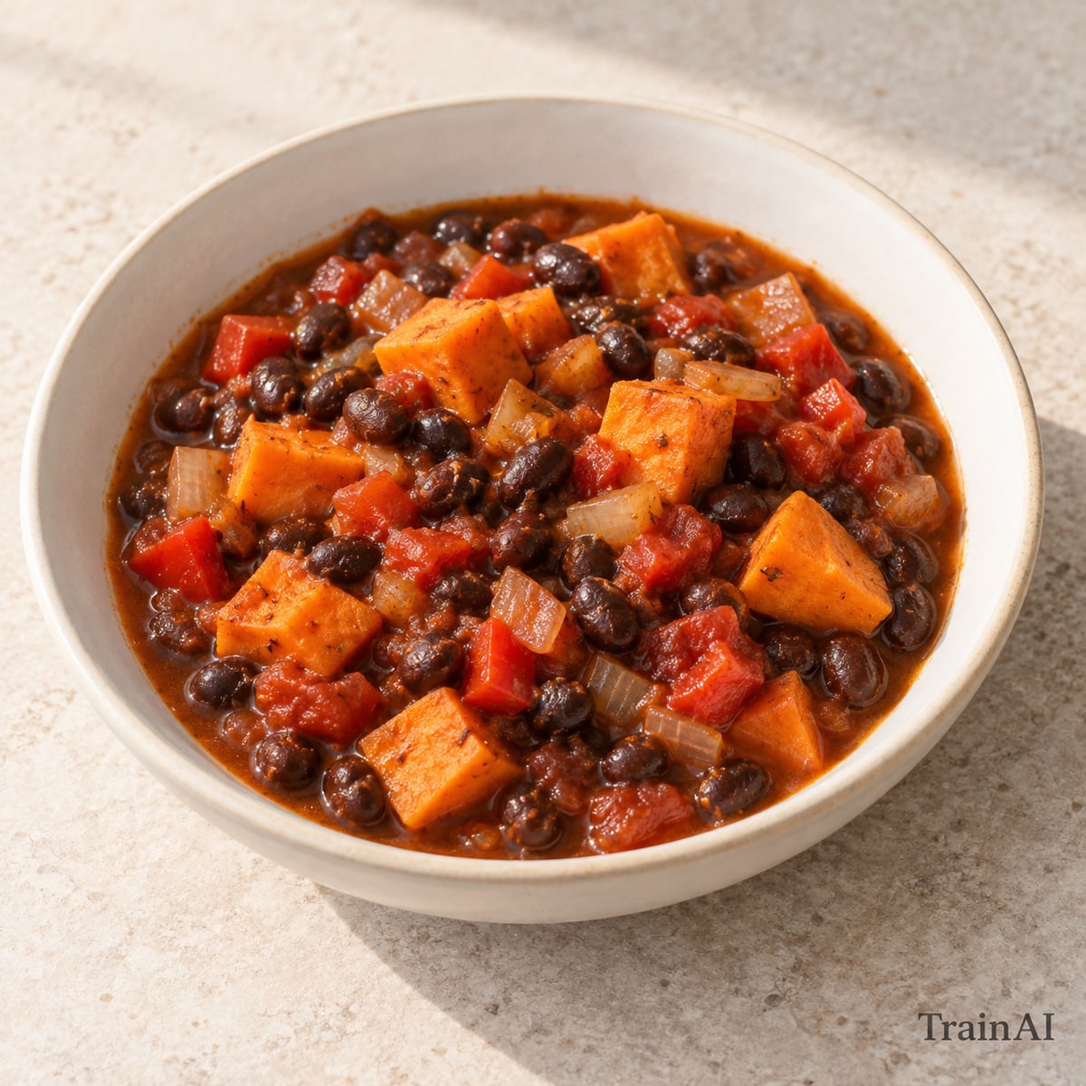 Black Bean Sweet Potato Stew, prepared and served
