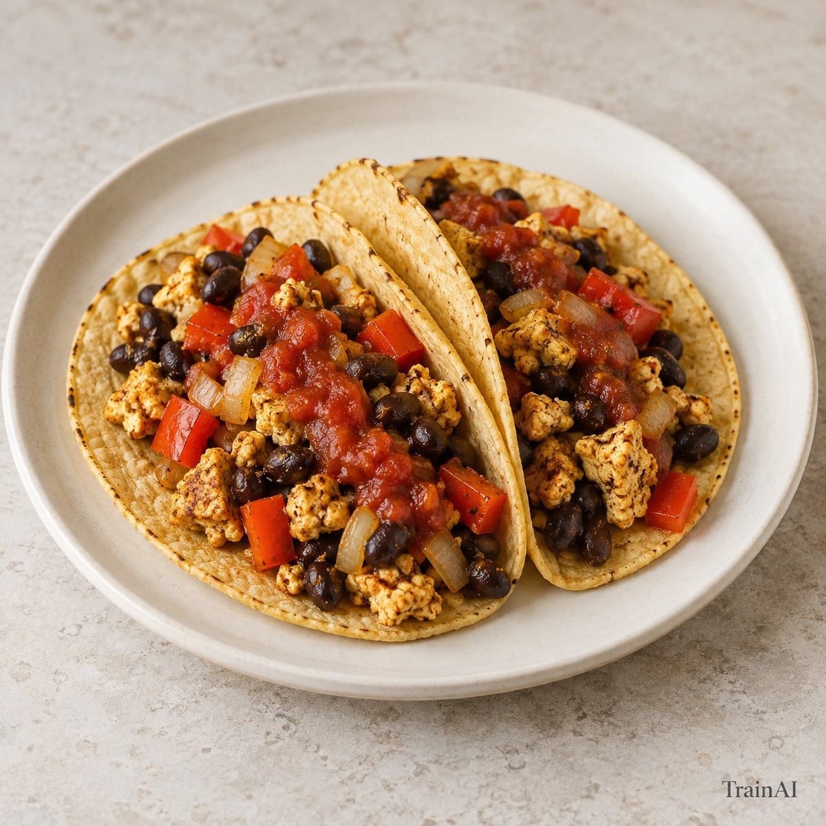 Black Bean Tofu Breakfast Tacos, prepared and served