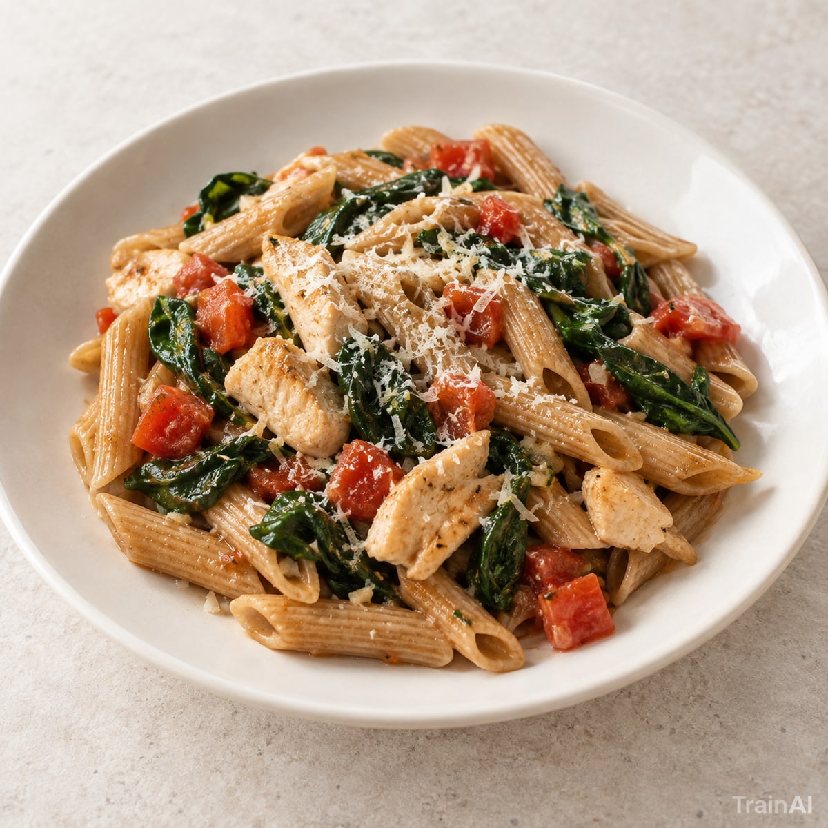 Chicken Spinach Whole-Wheat Pasta, prepared and served