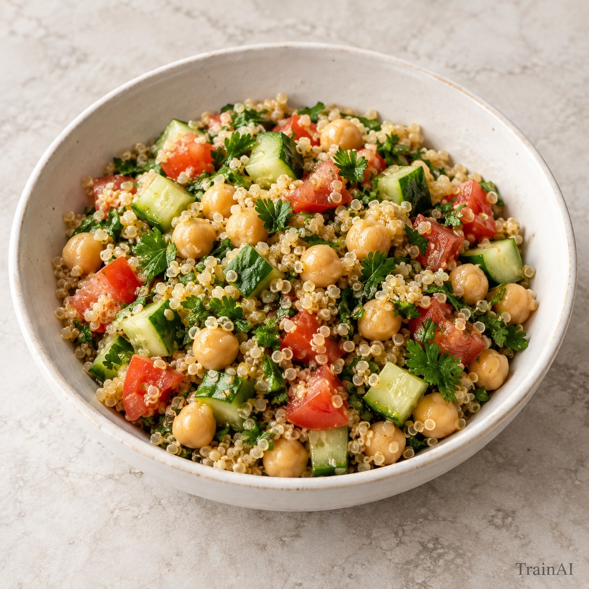 Chickpea Quinoa Herb Salad, prepared and served
