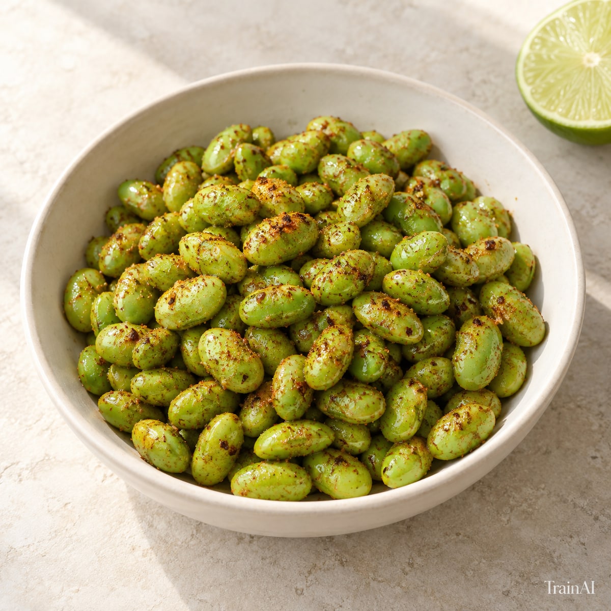 Chili Lime Edamame, prepared and served