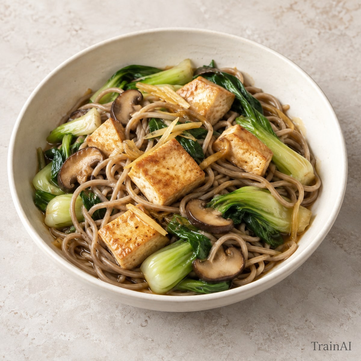 Ginger Tofu Soba, prepared and served