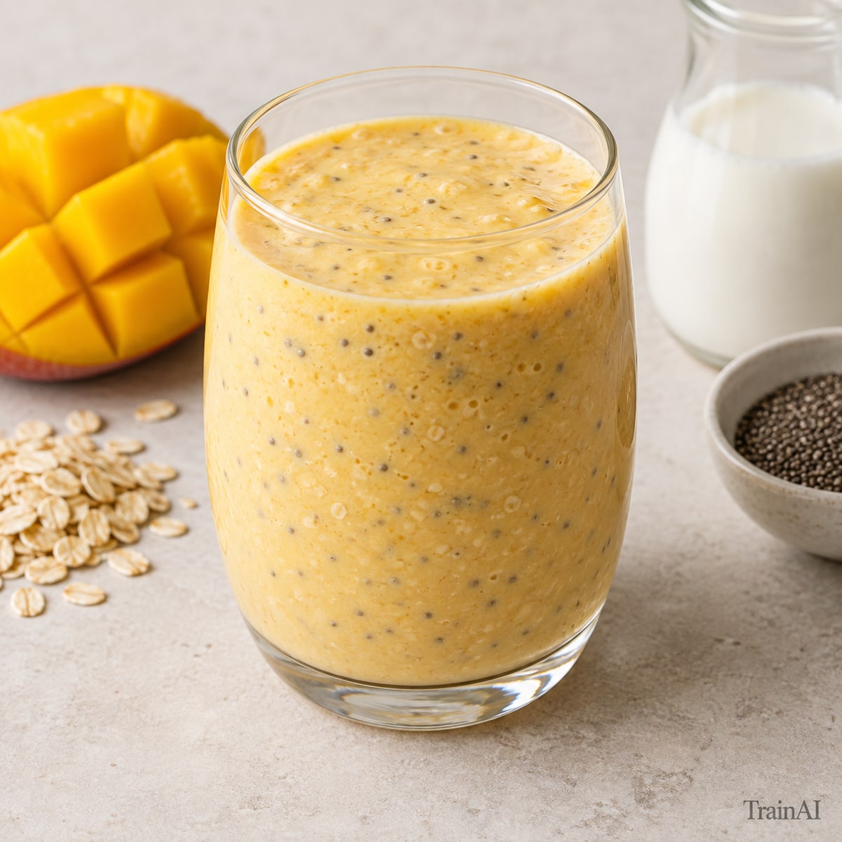 Mango Kefir Oat Smoothie, prepared and served