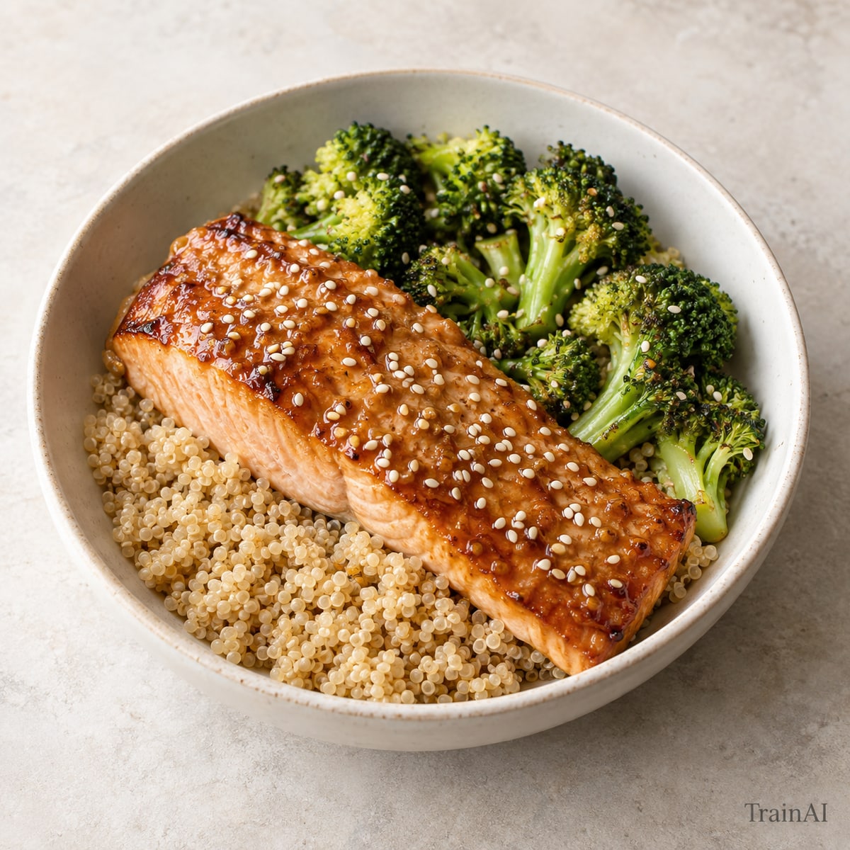 Miso Salmon Quinoa Bowl, prepared and served