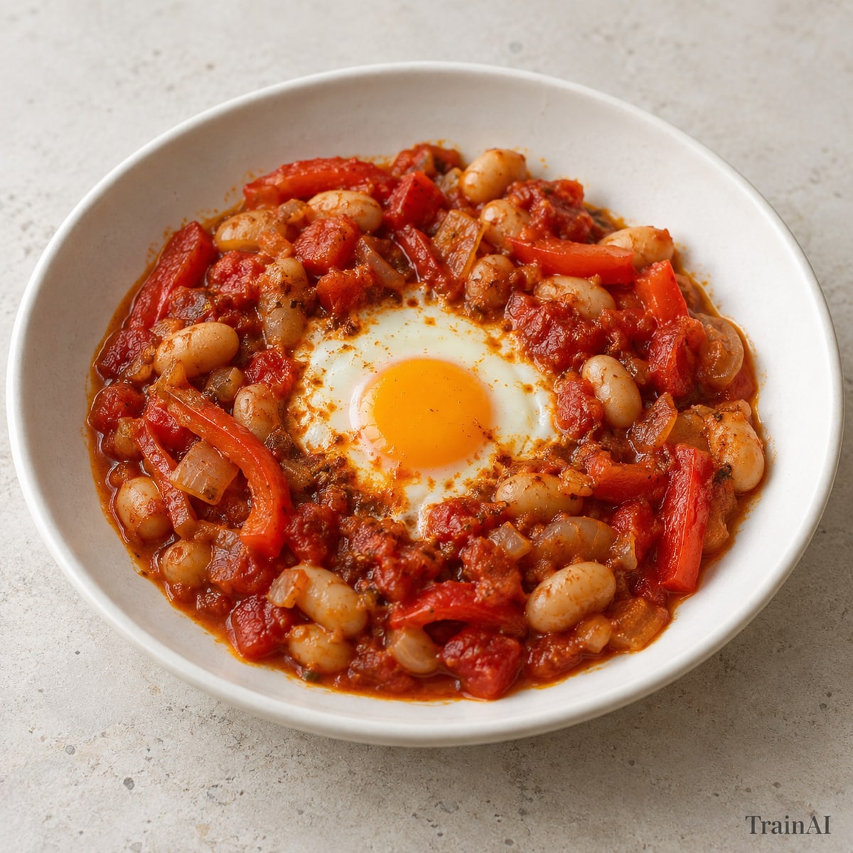 Pepper and White Bean Shakshuka, prepared and served