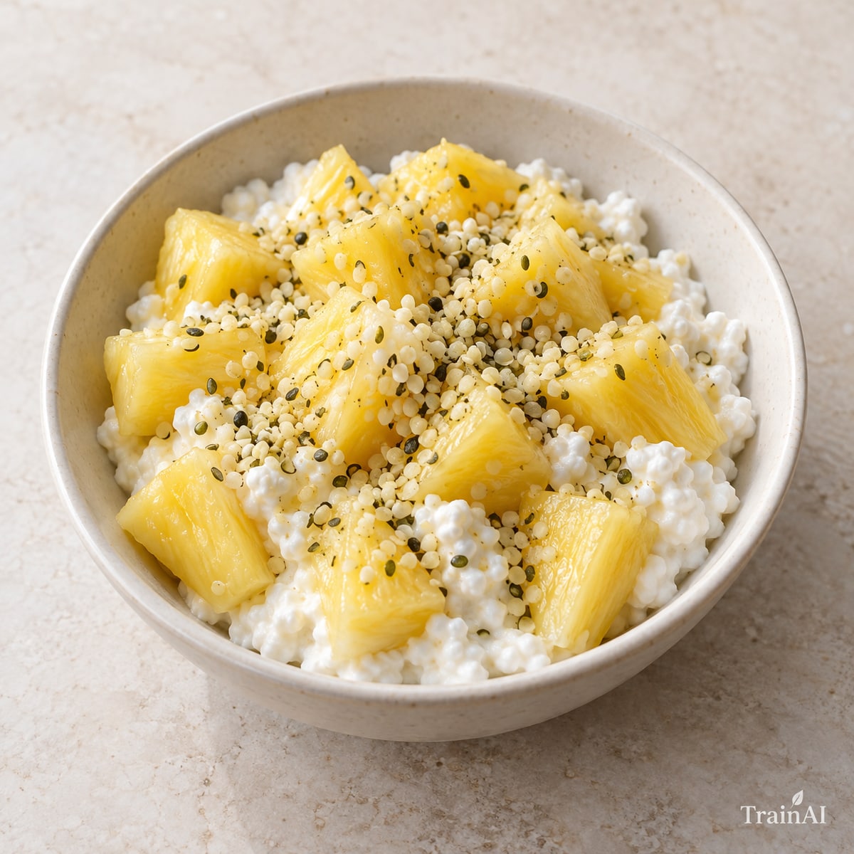 Pineapple Cottage Cheese Bowl, prepared and served
