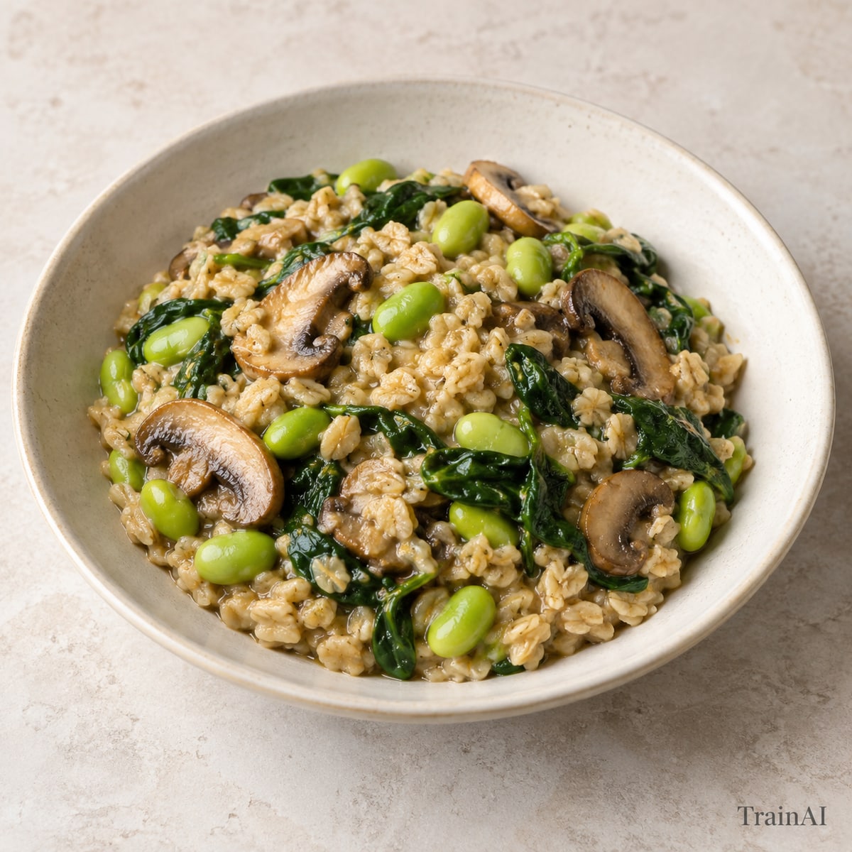 Savory Edamame Oats, prepared and served