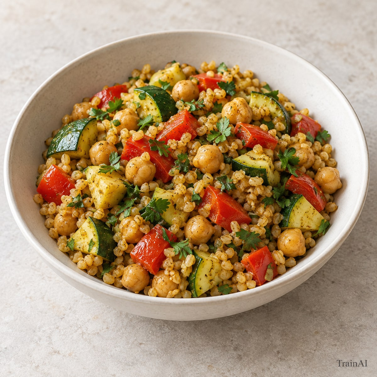 Spiced Chickpea Bulgur Bowl, prepared and served