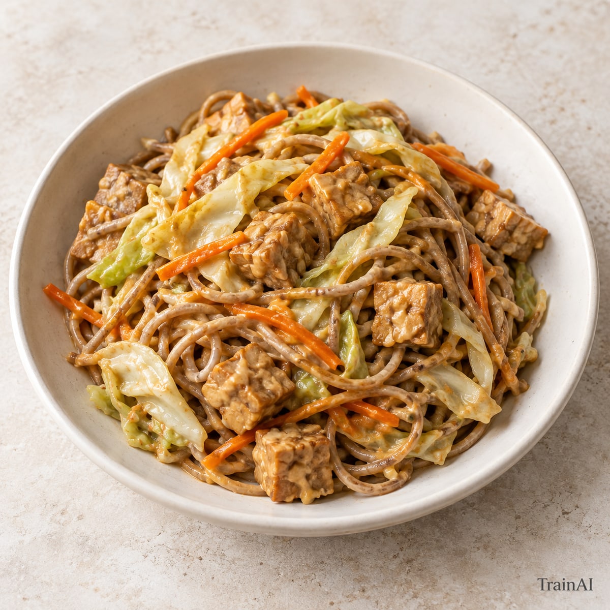 Tempeh Peanut Noodles, prepared and served