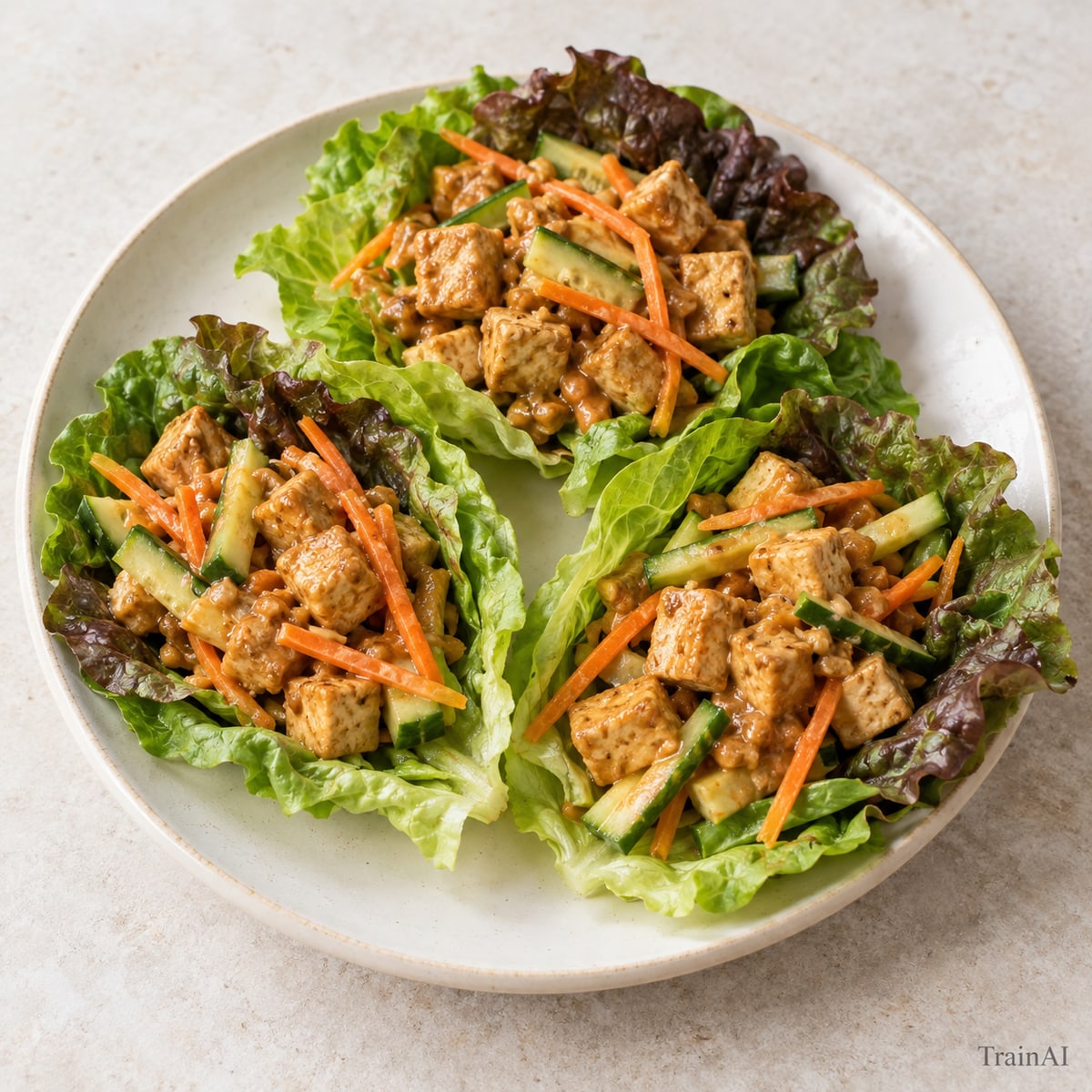 Tofu Peanut Lettuce Cups, prepared and served