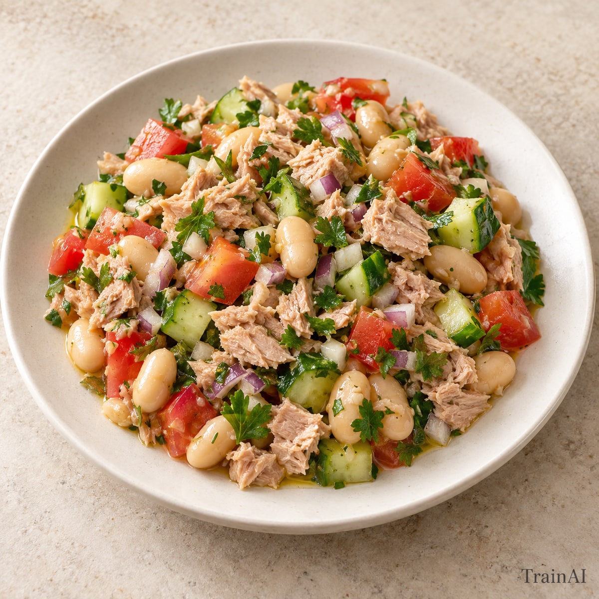 Tuna and White Bean Lemon Salad, prepared and served