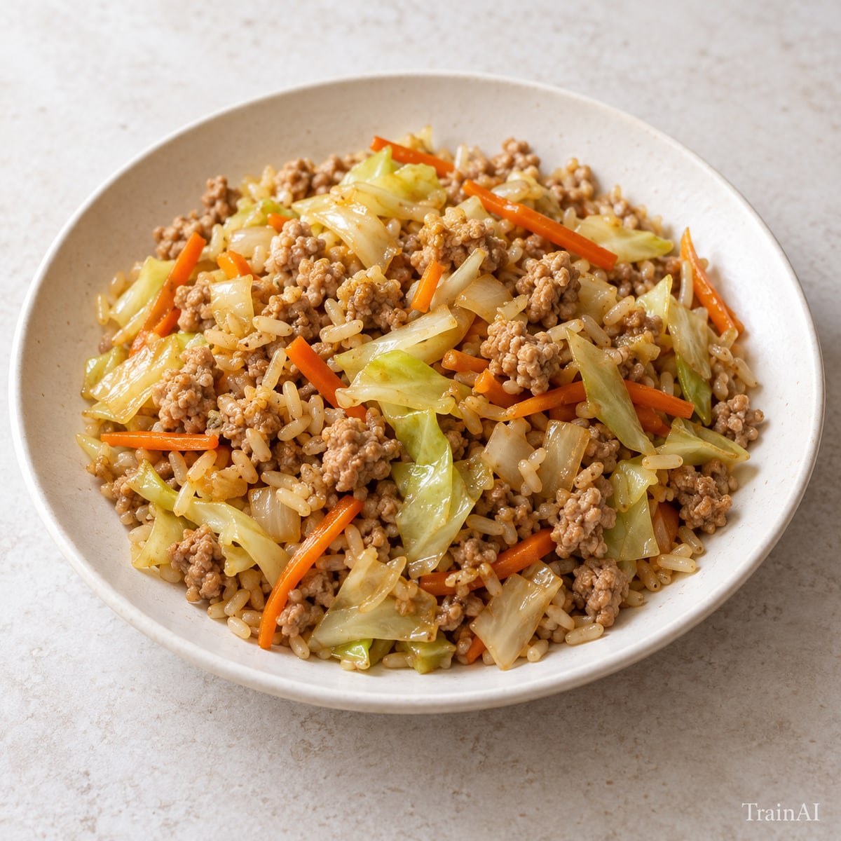 Turkey Cabbage Rice Skillet, prepared and served