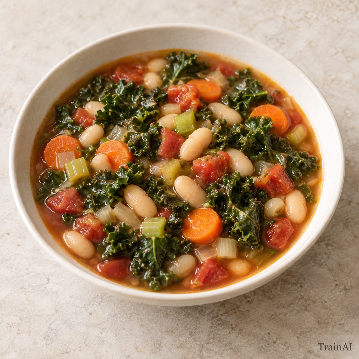 White Bean Kale Vegetable Soup, prepared and served