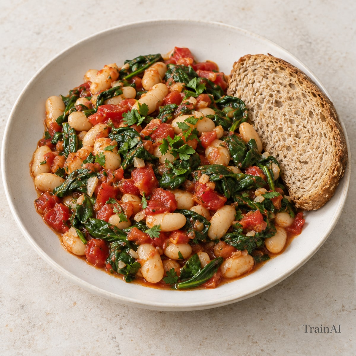 White Bean Tomato Spinach Skillet, prepared and served